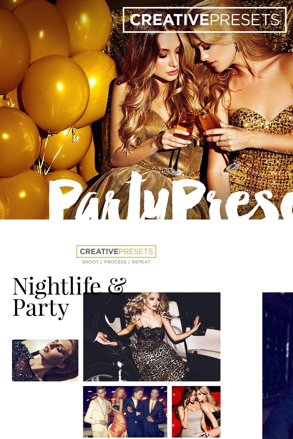 Party Presets for Adobe Lightroom pinterest preview image.