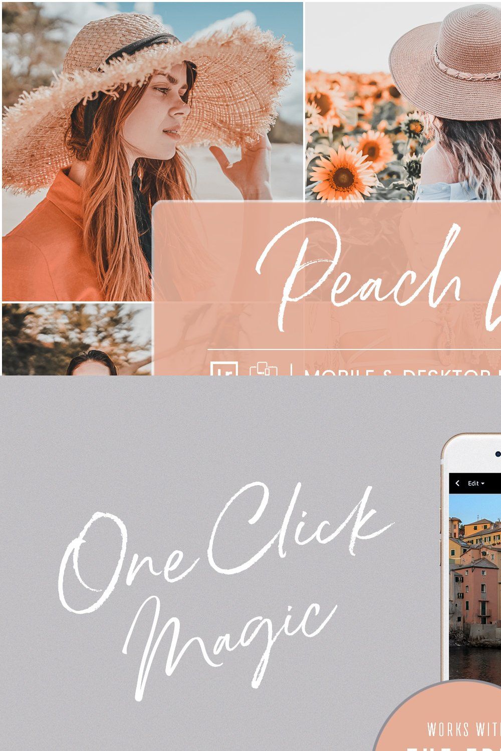 PEACH LIGHT LIGHTROOM PRESETS pinterest preview image.