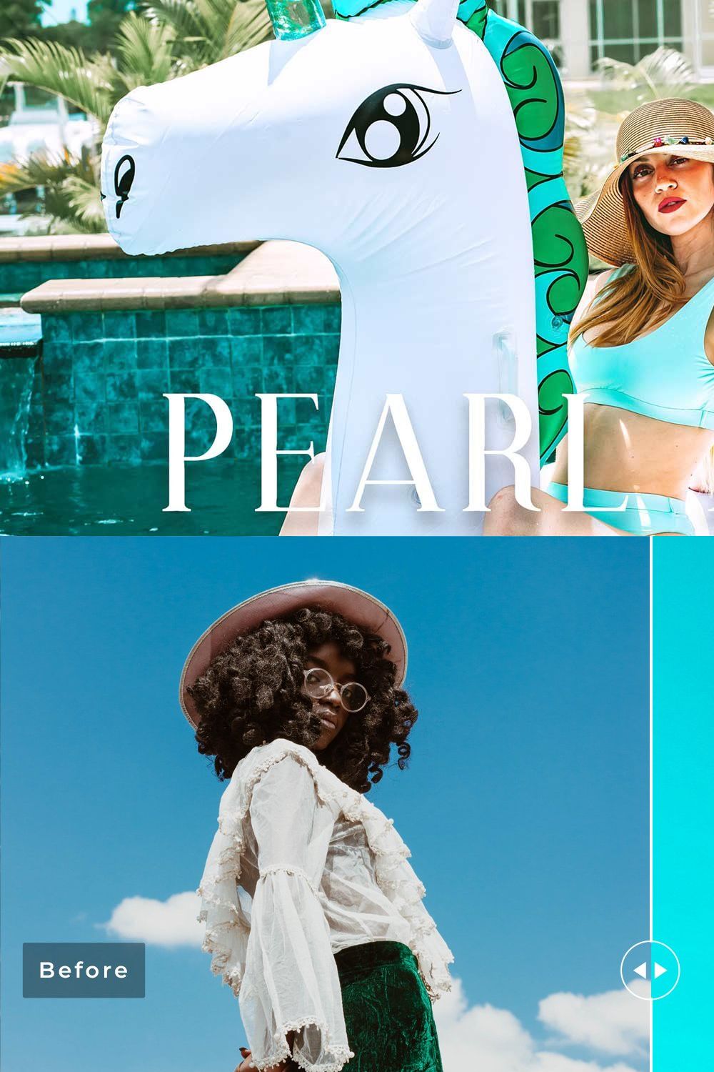 Pearl Aqua Pro Lightroom Presets pinterest preview image.