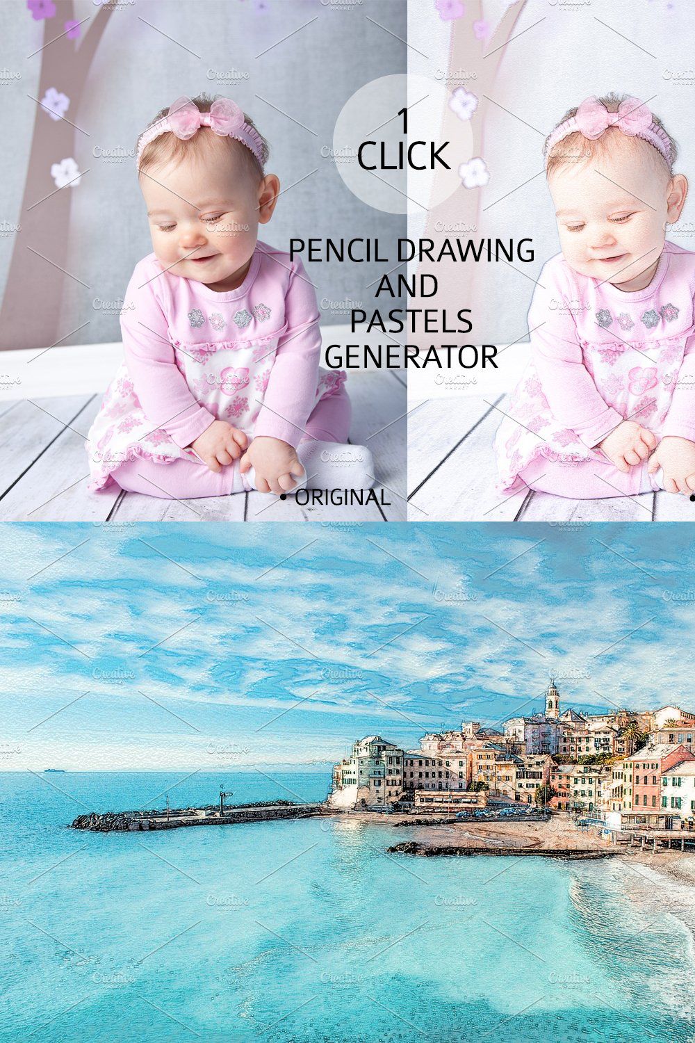 Pencil Drawing Effect Generator vol1 pinterest preview image.