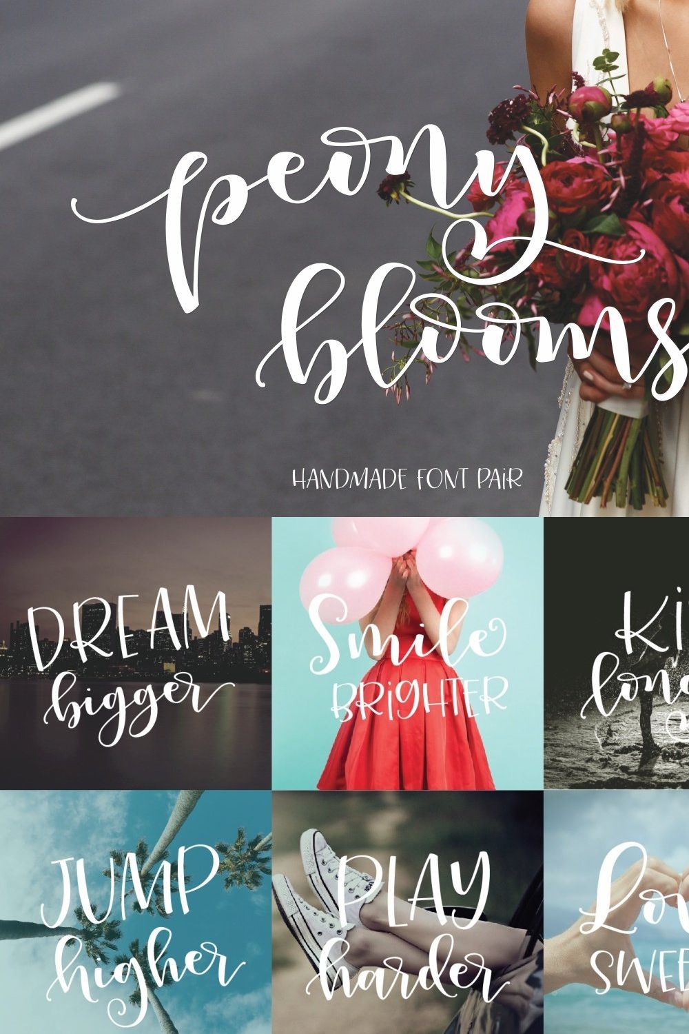 Peony Blooms Font Duo pinterest preview image.