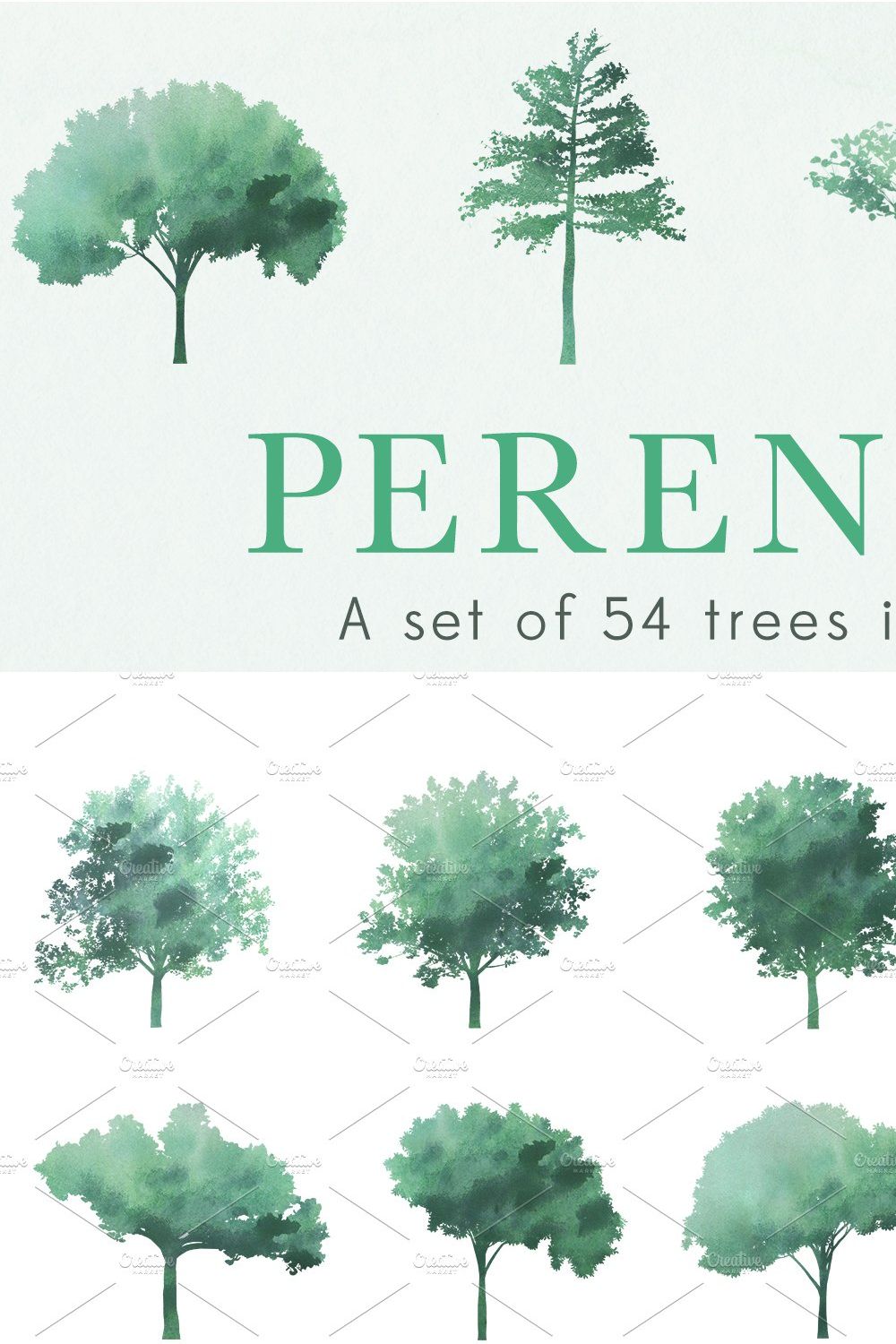 Perennial Tree Watercolor Shapes pinterest preview image.