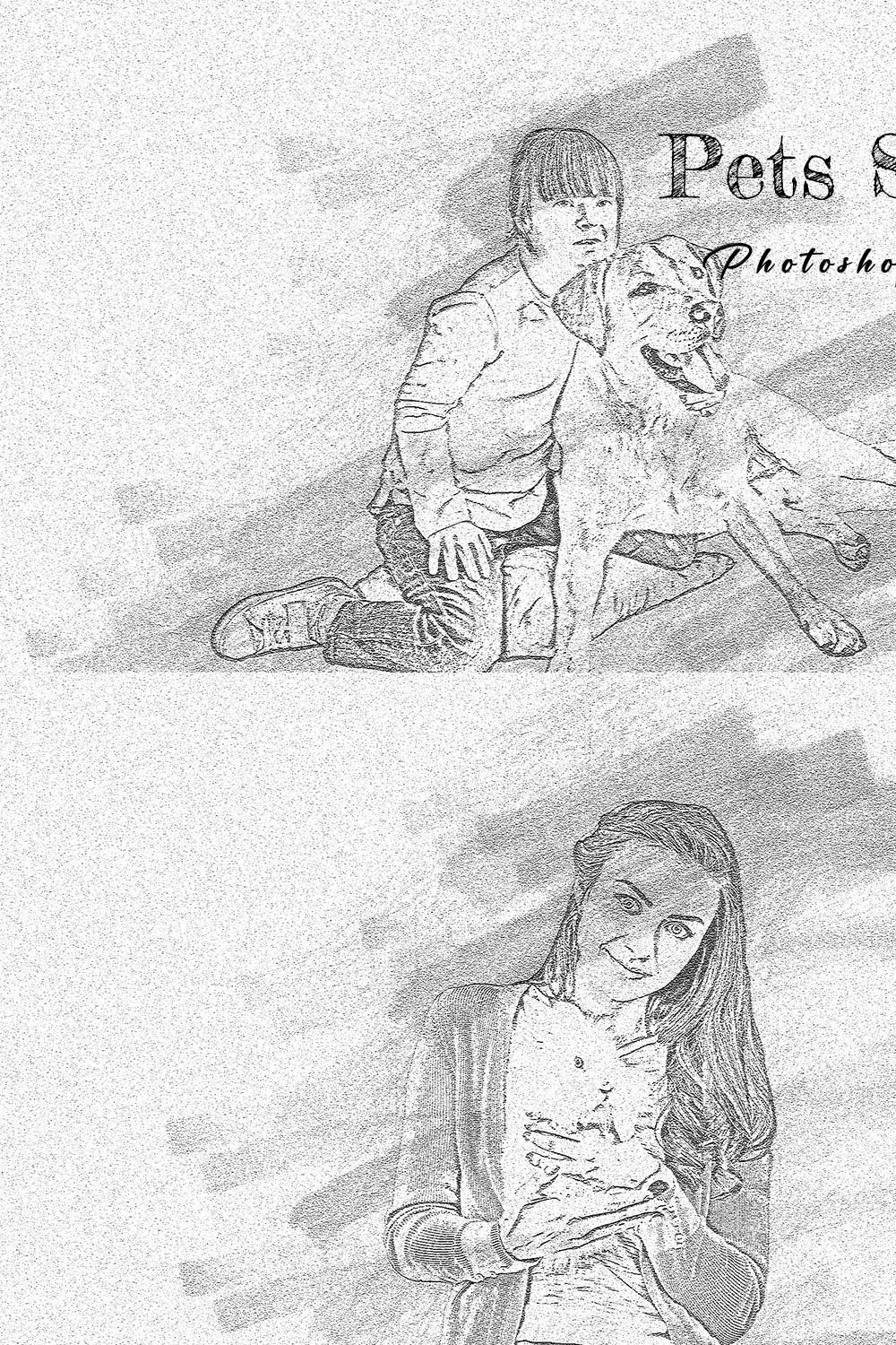 Pets Sketch Photoshop Action pinterest preview image.