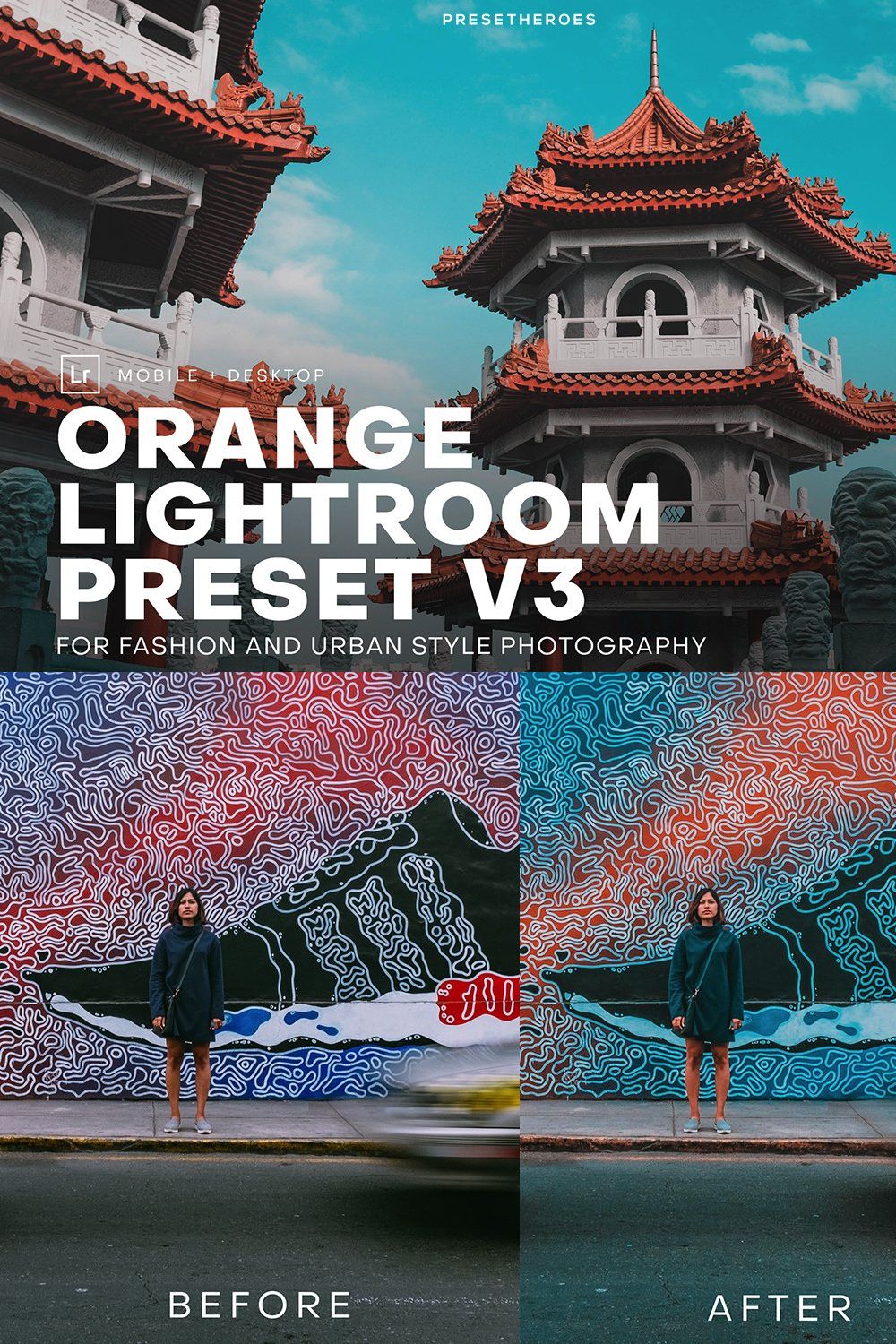 PH Orange Lightroom Presets V3 pinterest preview image.