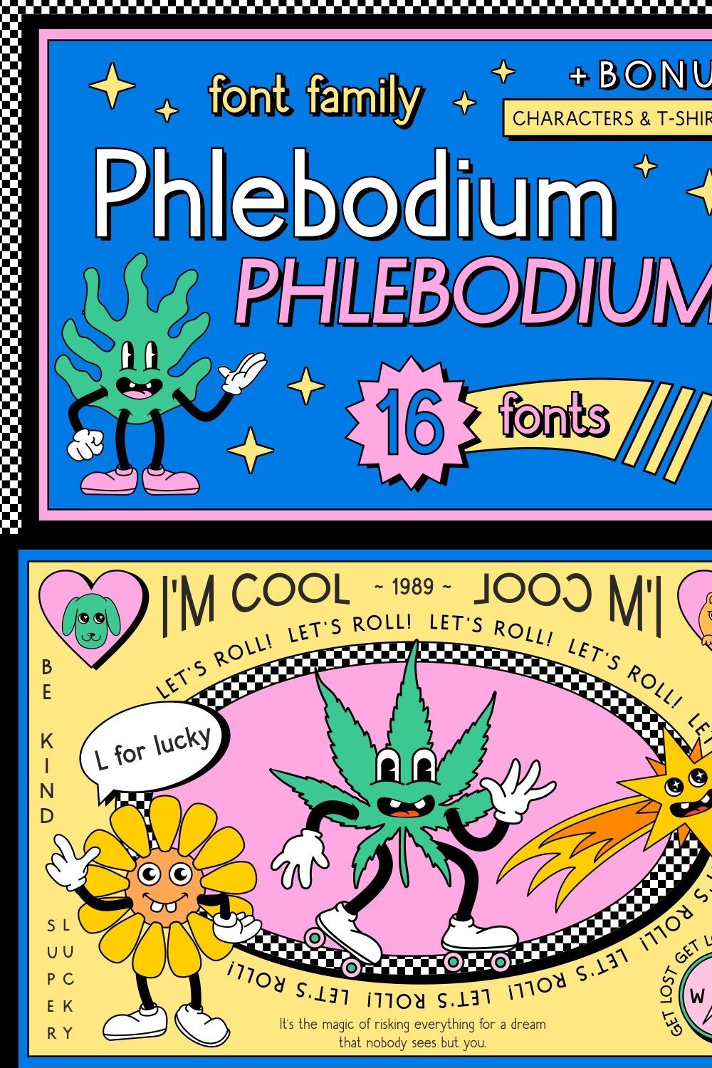 Phlebodium sans serif font 80s 90s pinterest preview image.