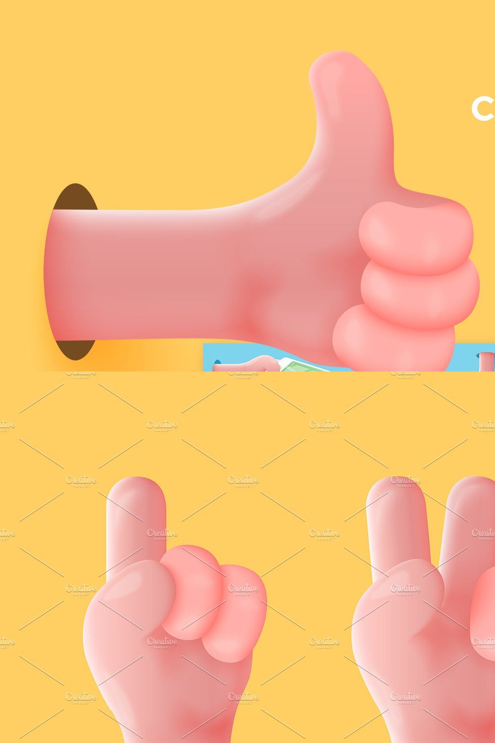 Phone and Dollar cartoon hands set pinterest preview image.