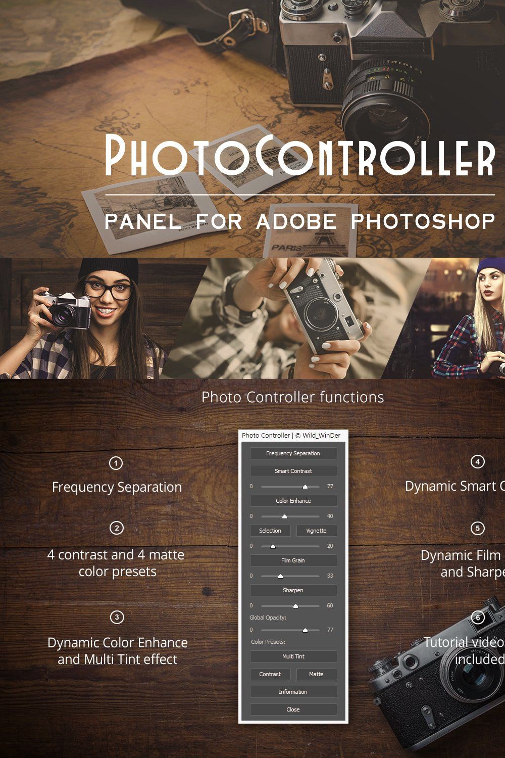 Photo Controller Photoshop Panel pinterest preview image.