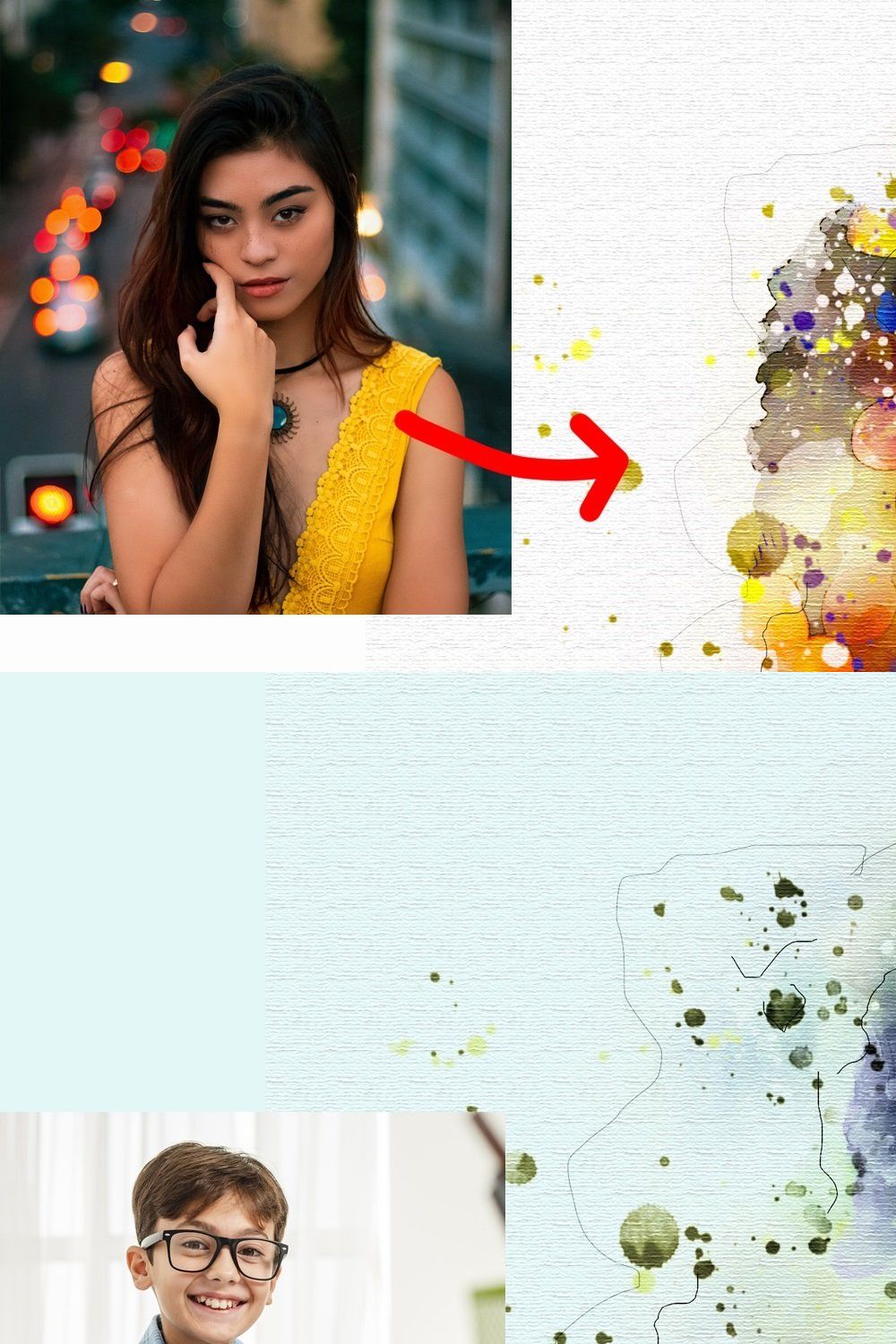 Photo to Watercolor Painting Effect pinterest preview image.