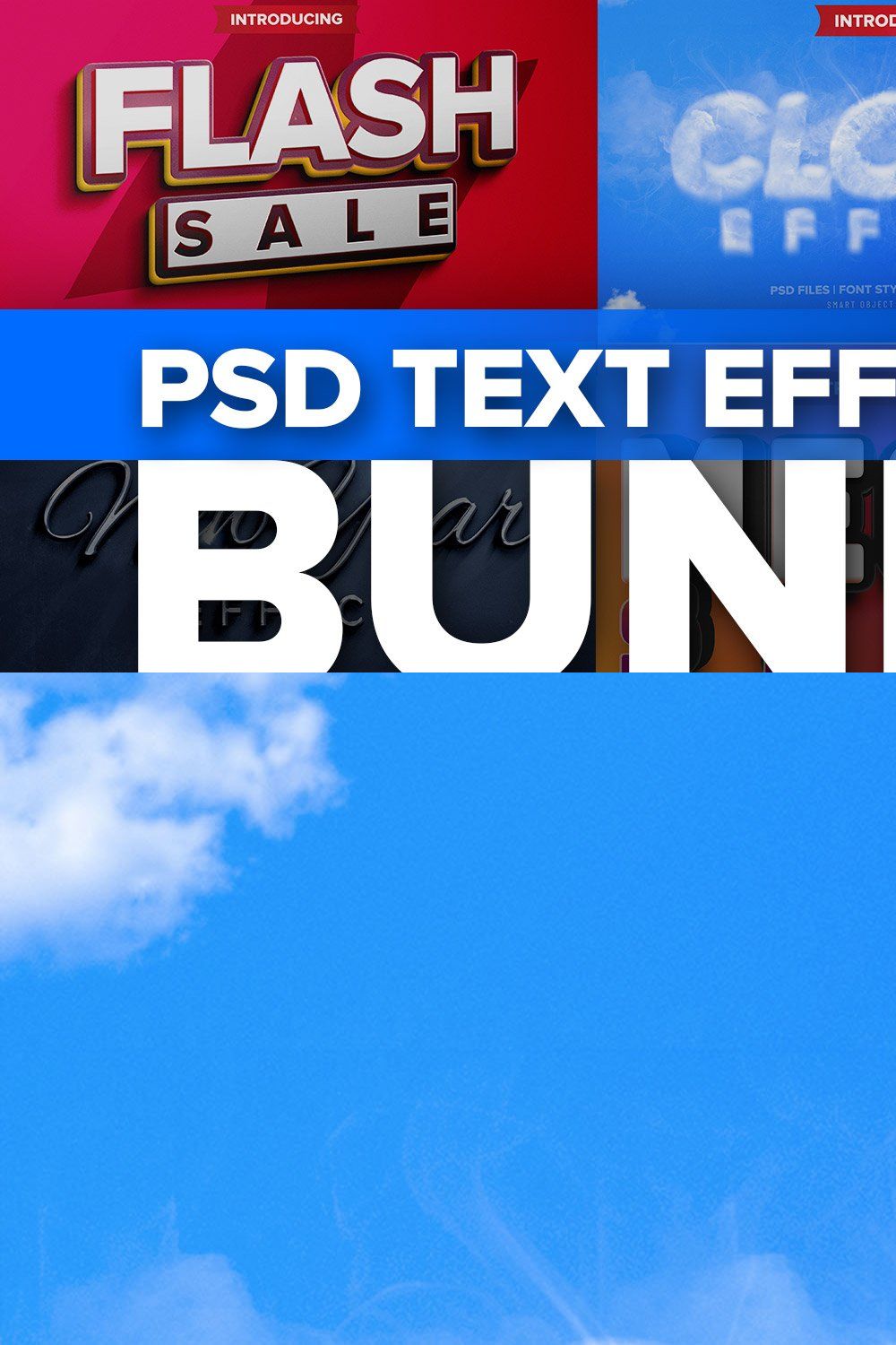 Photoshop 3D text effects BUNDLE 2 pinterest preview image.