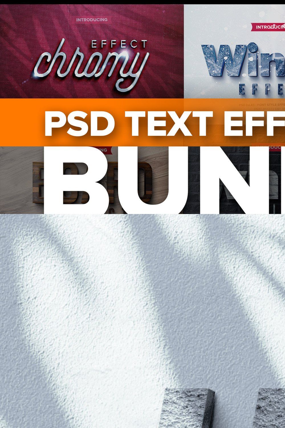 Photoshop 3D text effects BUNDLE 3 pinterest preview image.