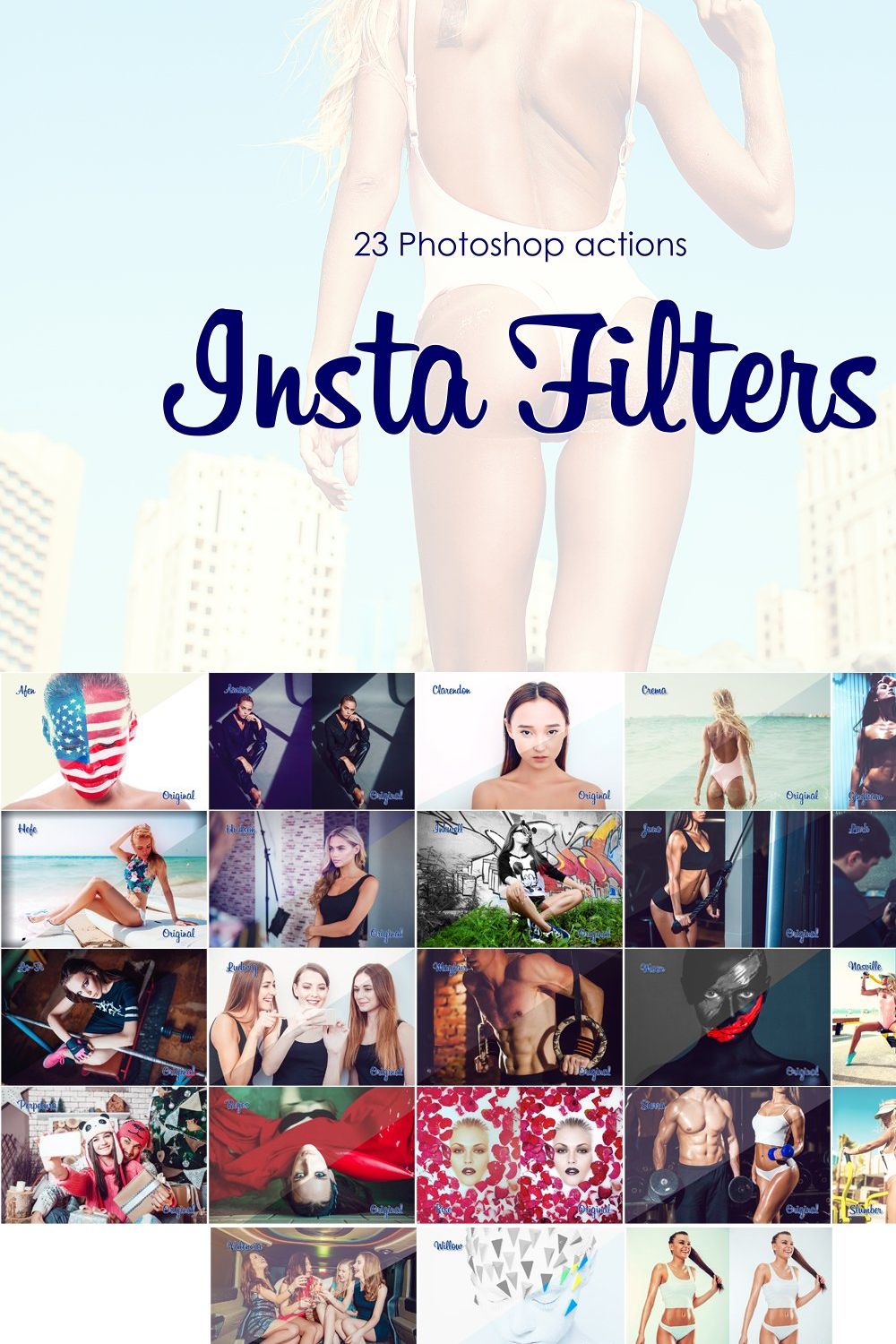Photoshop Actions "23 InstaFilters" pinterest preview image.