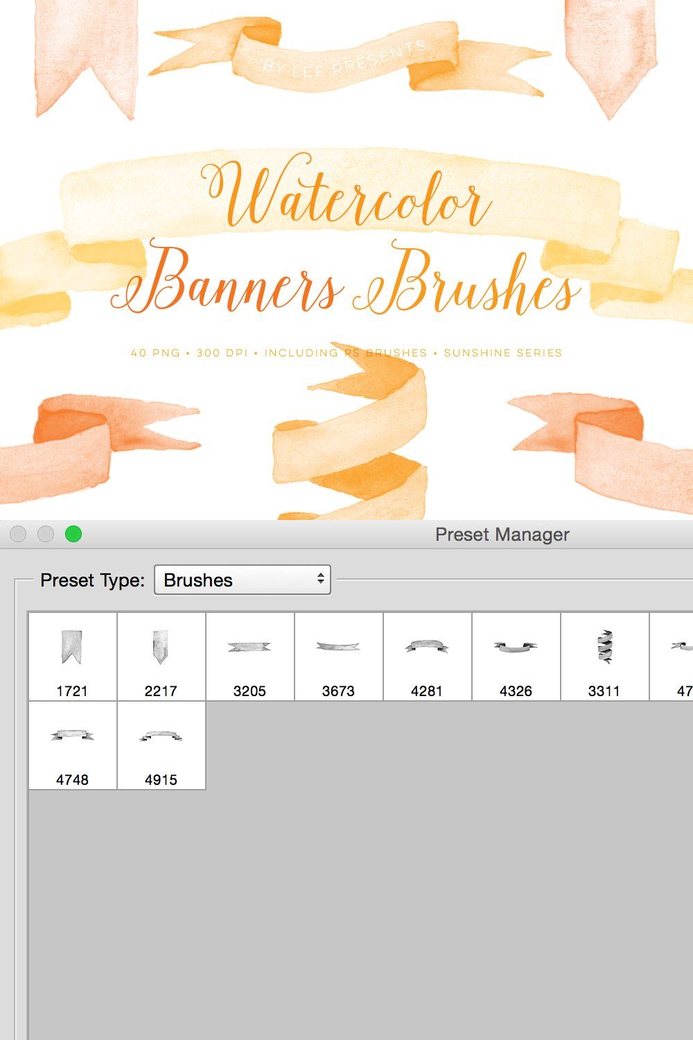 Photoshop Brushes Watercolor Banners pinterest preview image.