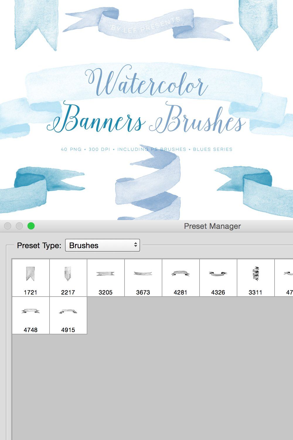 Photoshop Brushes Watercolor Banners pinterest preview image.