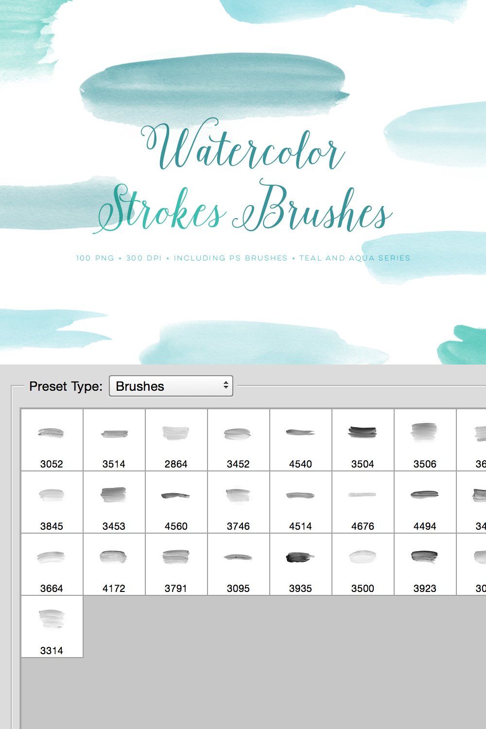 Photoshop Brushes Watercolor Set pinterest preview image.