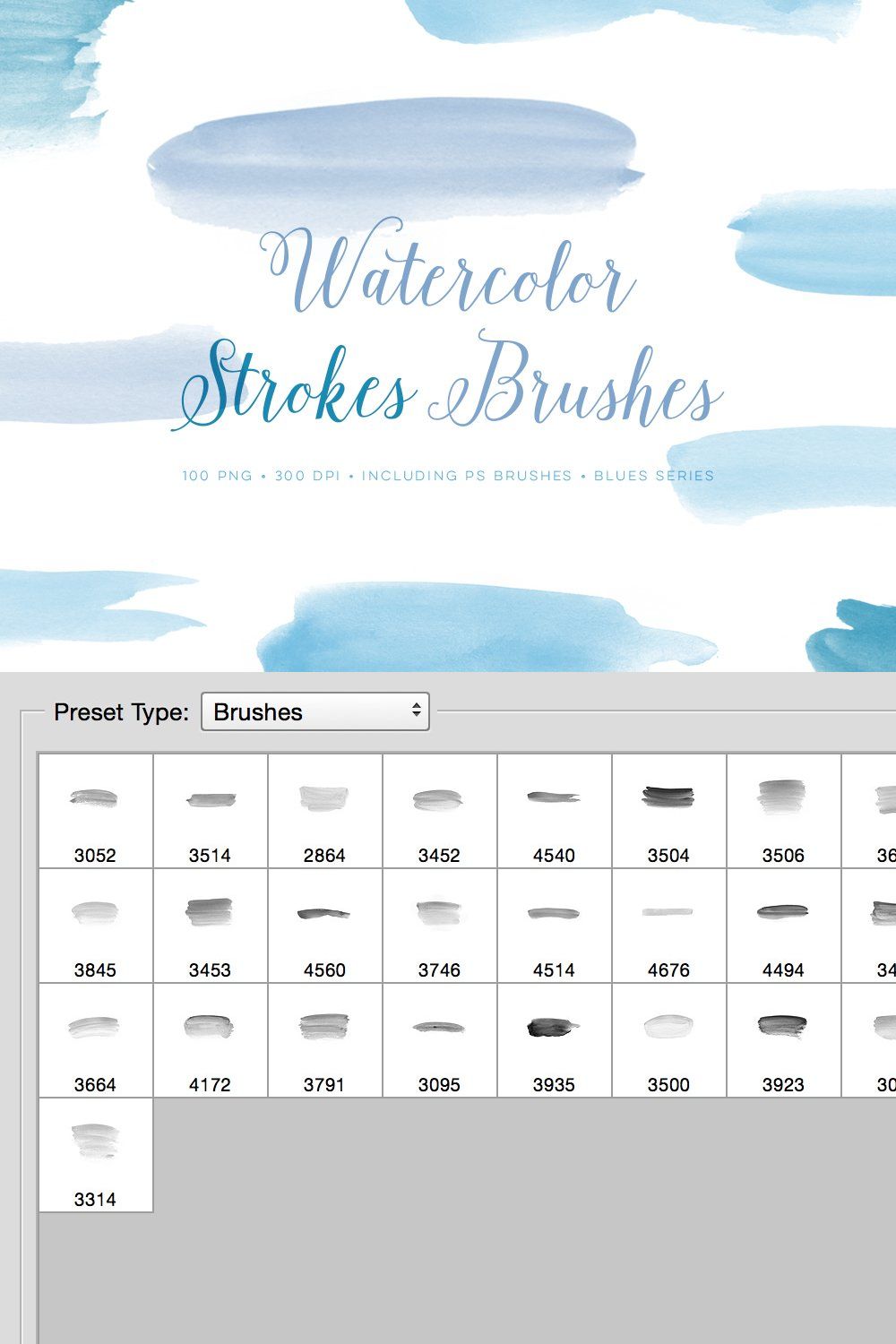 Photoshop Brushes Watercolour set pinterest preview image.