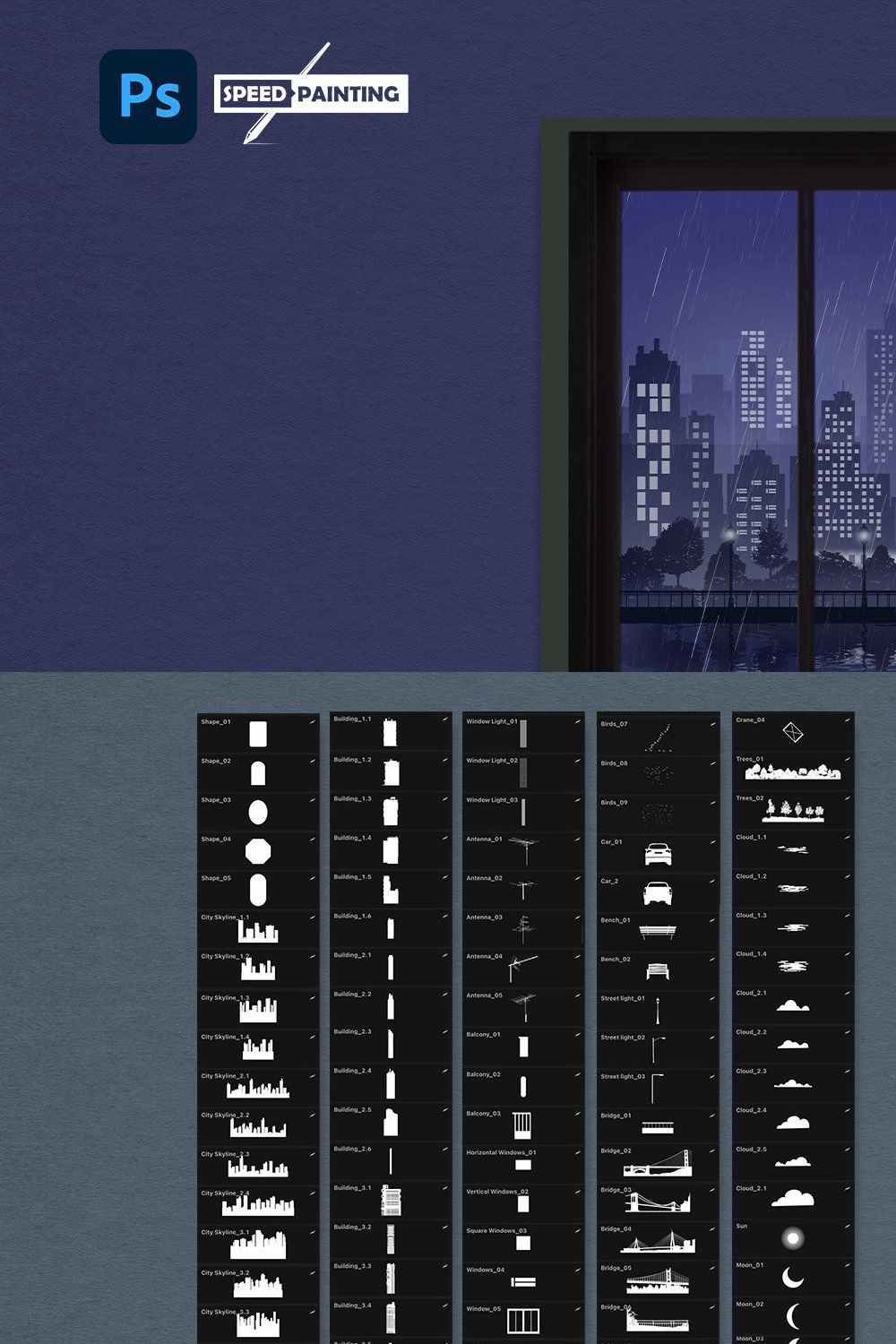 Photoshop Cityscape Stamp brushes pinterest preview image.