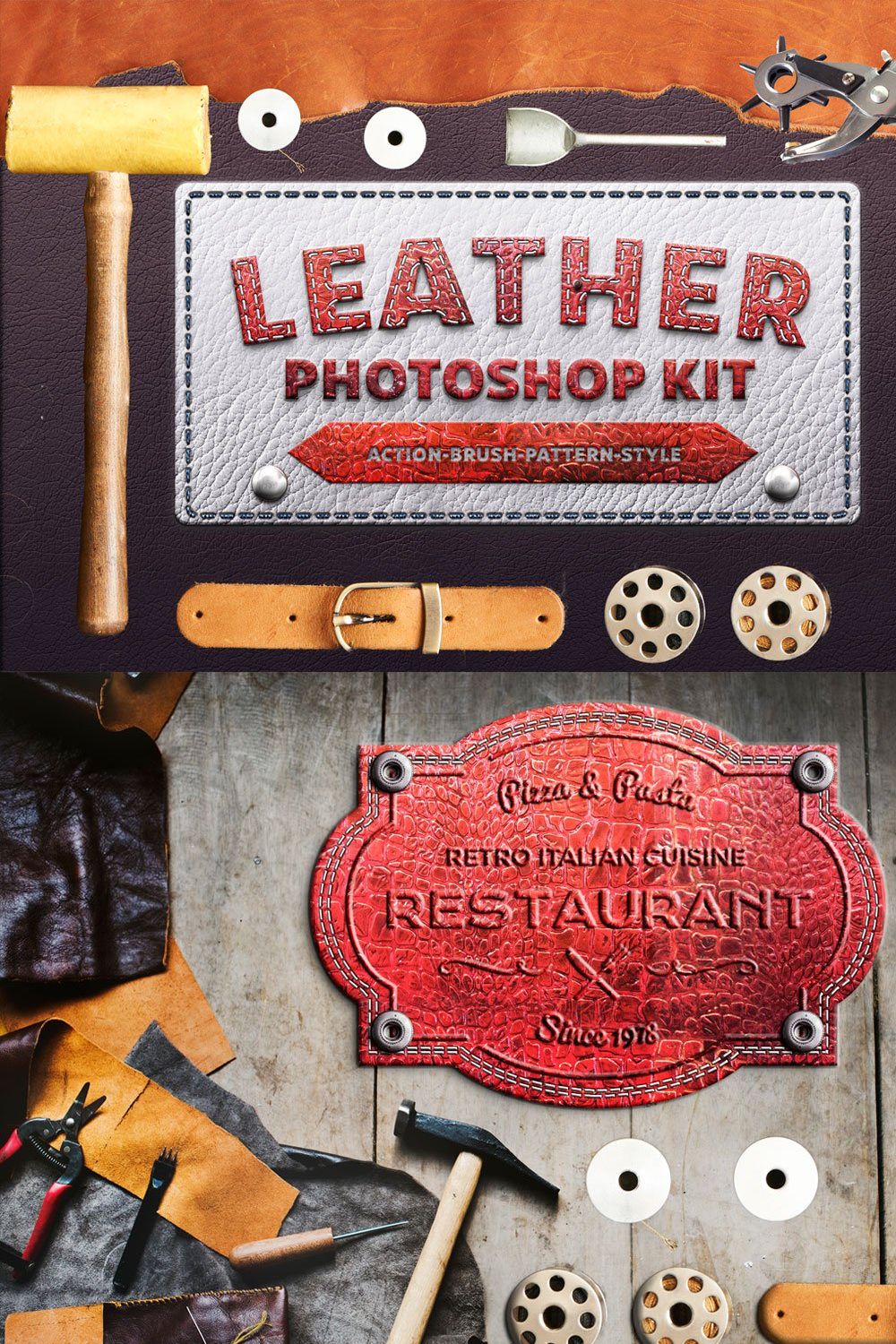 Photoshop Leather Kit pinterest preview image.