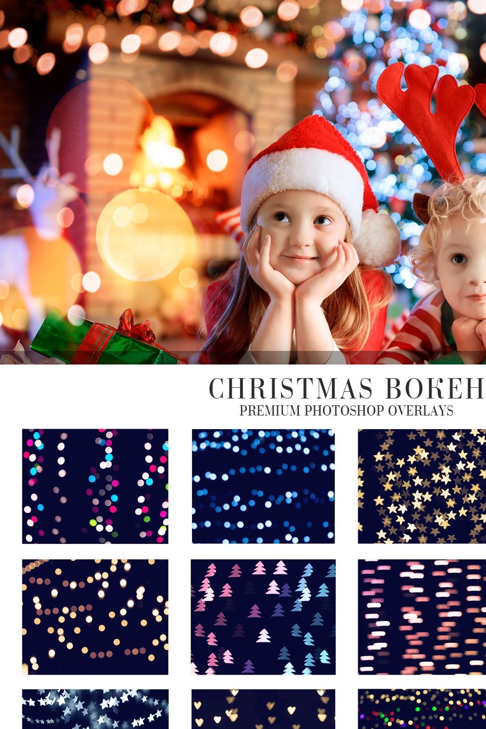 Photoshop Overlays - Christmas Bokeh pinterest preview image.