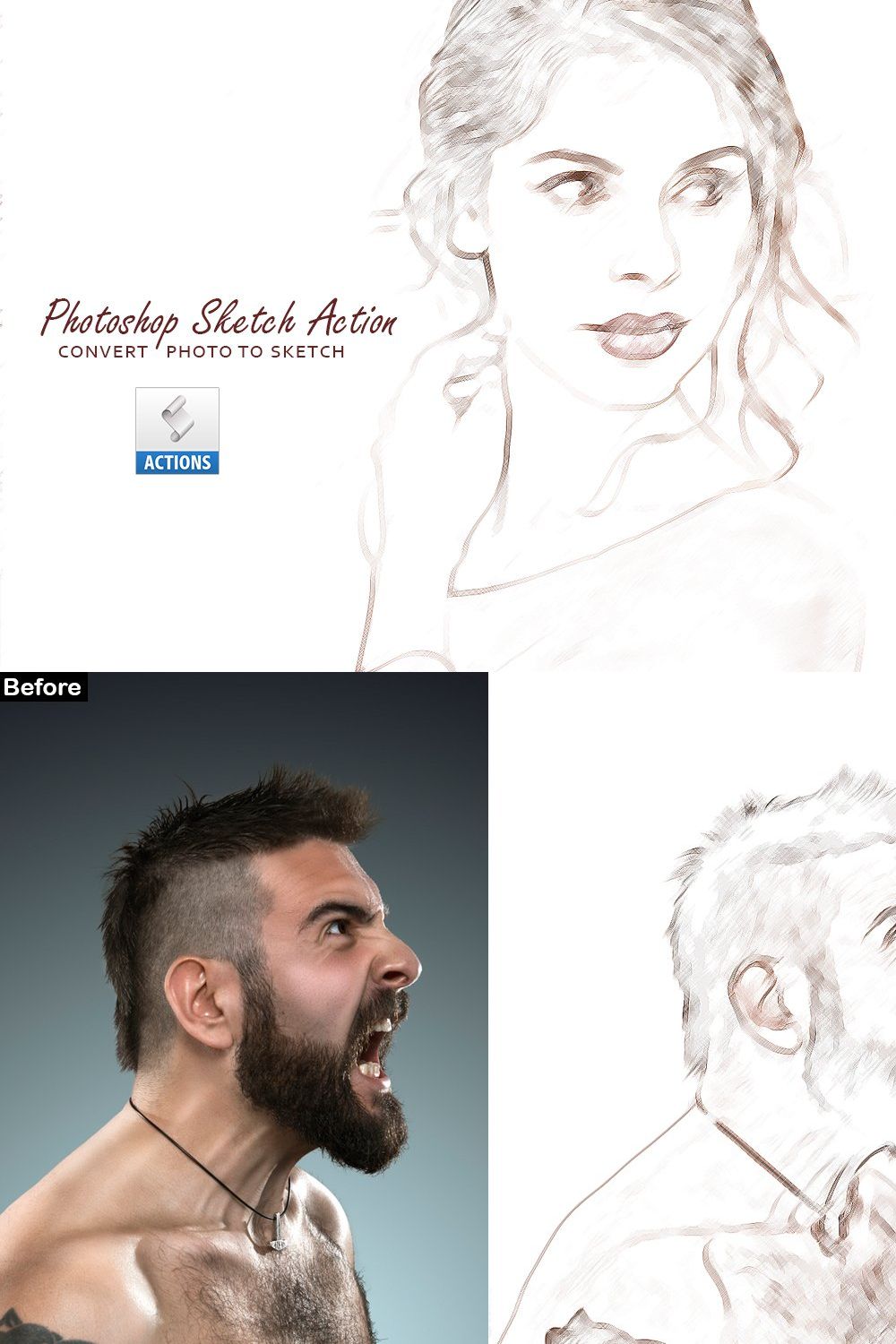 Photoshop Sketch Action pinterest preview image.