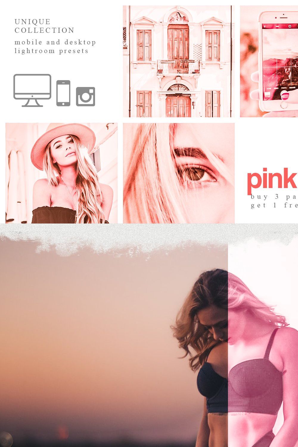 Pink Lightroom presets pinterest preview image.