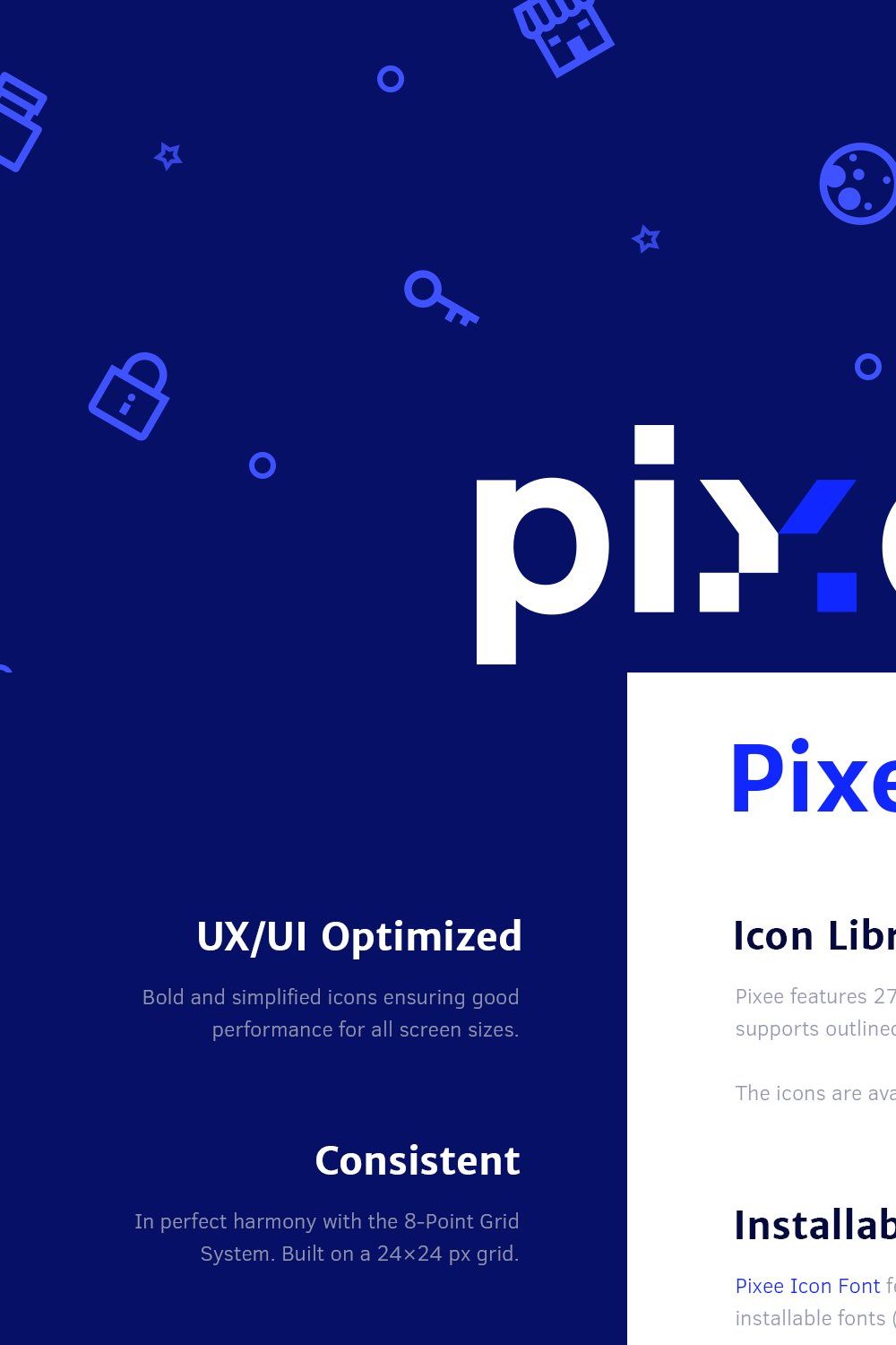 Pixee Icon Font pinterest preview image.