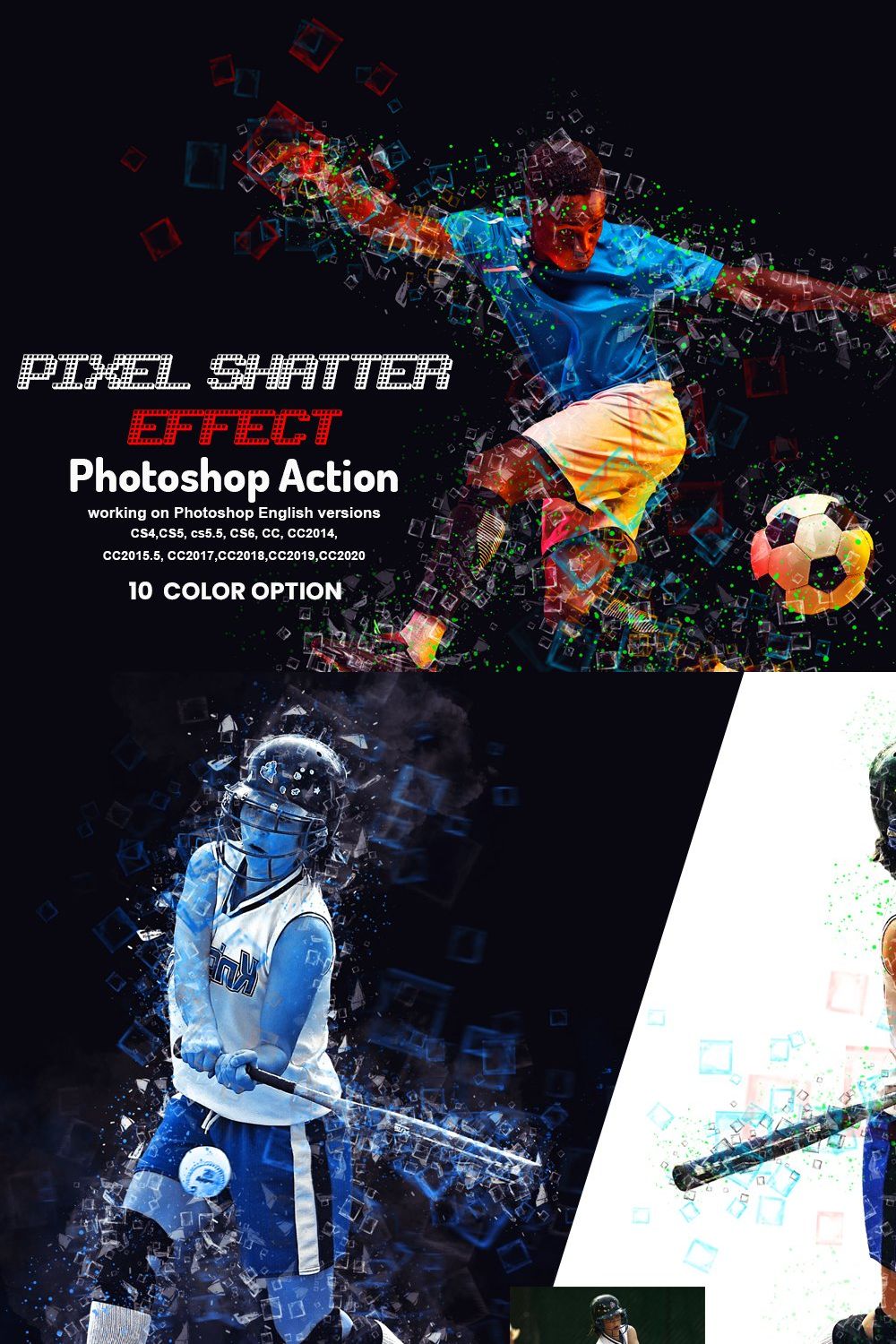Pixel Shatter Effect PS Action pinterest preview image.