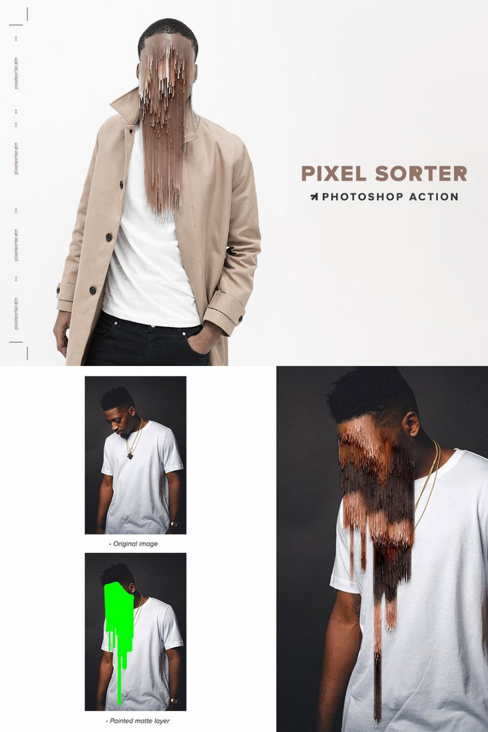 Pixel Sorter Photoshop Action pinterest preview image.