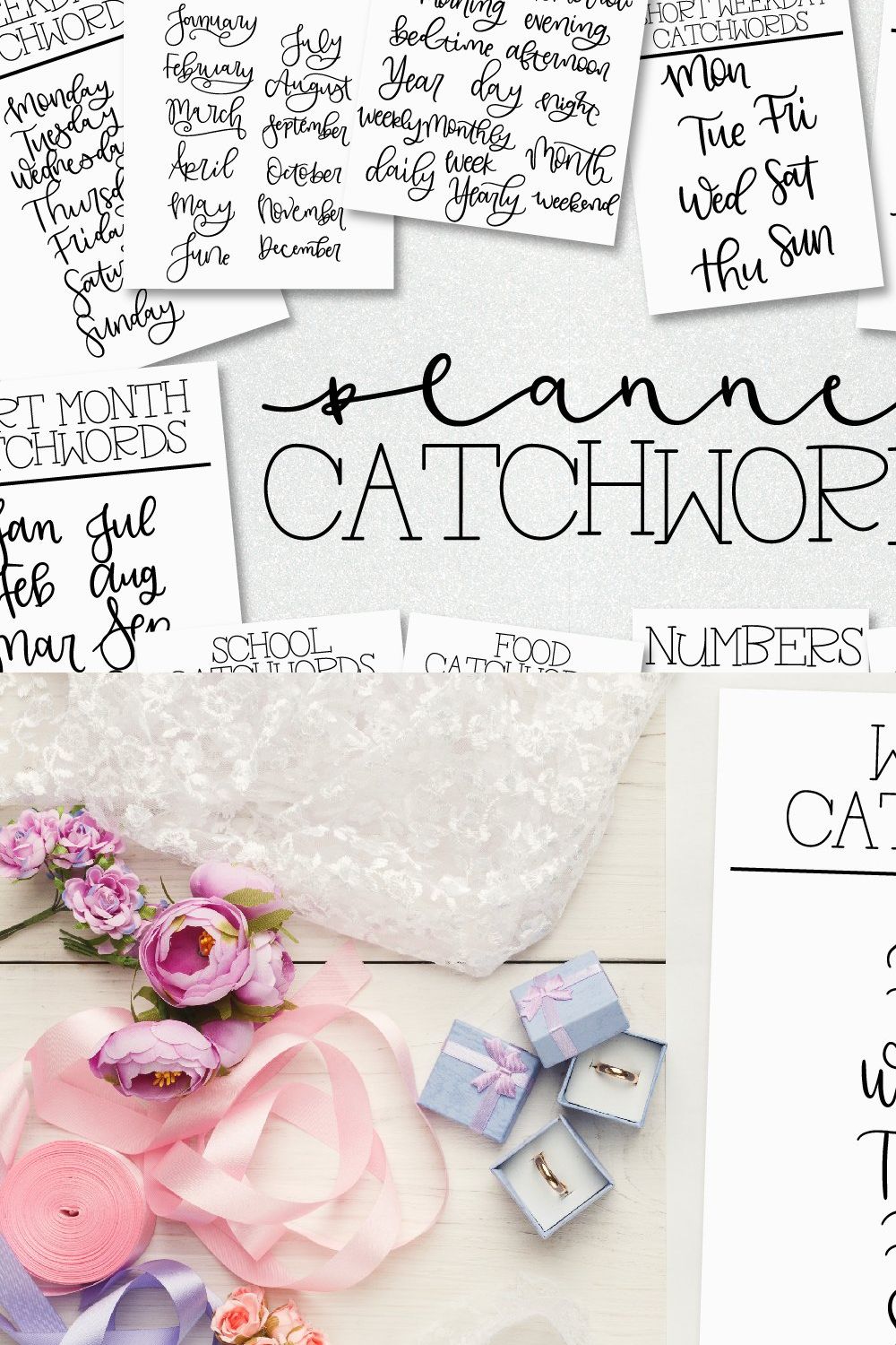 Planner Catchwords - Over 100 Words pinterest preview image.