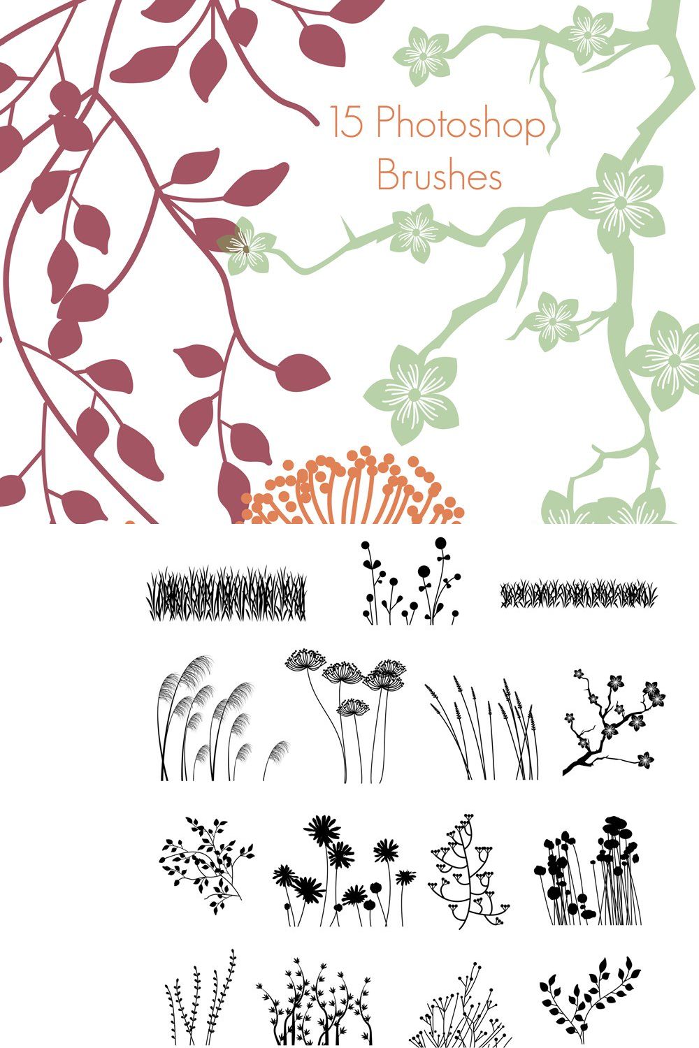 Plant Silhouettes Photoshop Brushes pinterest preview image.