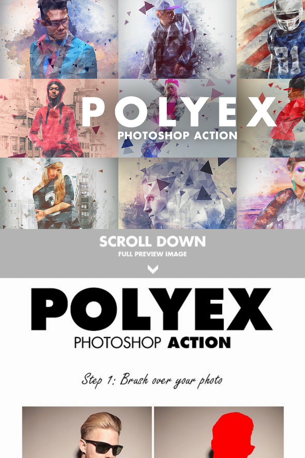 PolyEx Photoshop Action pinterest preview image.