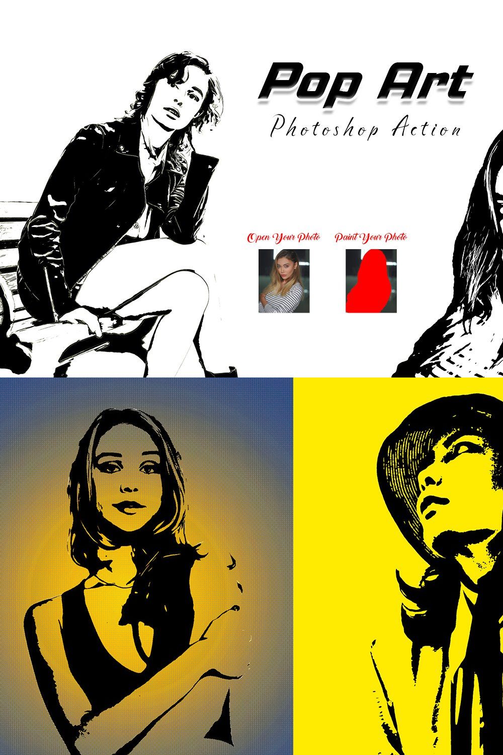 Pop Art Photoshop Action pinterest preview image.