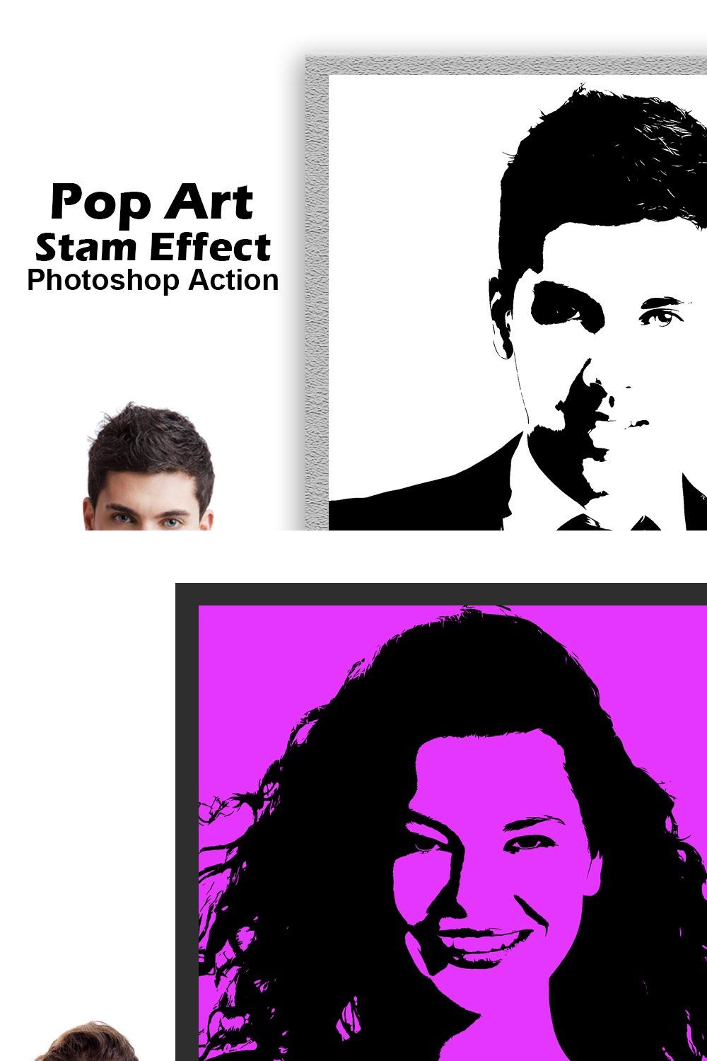 Pop Art Stamp Effect PS Action pinterest preview image.