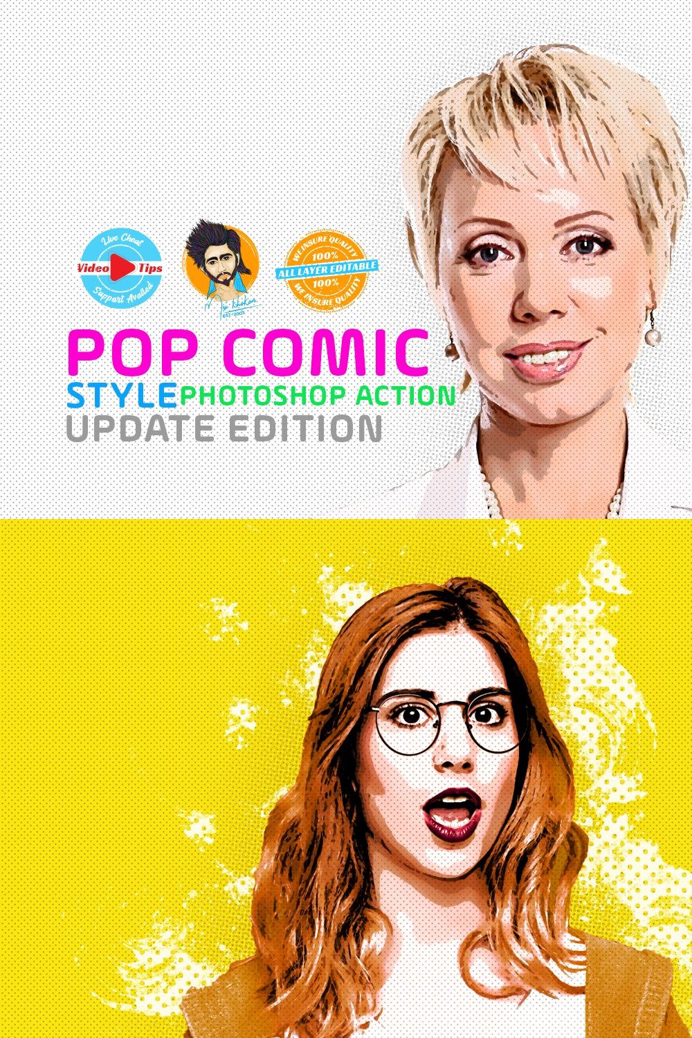 Pop Comic Style Photoshop Action pinterest preview image.