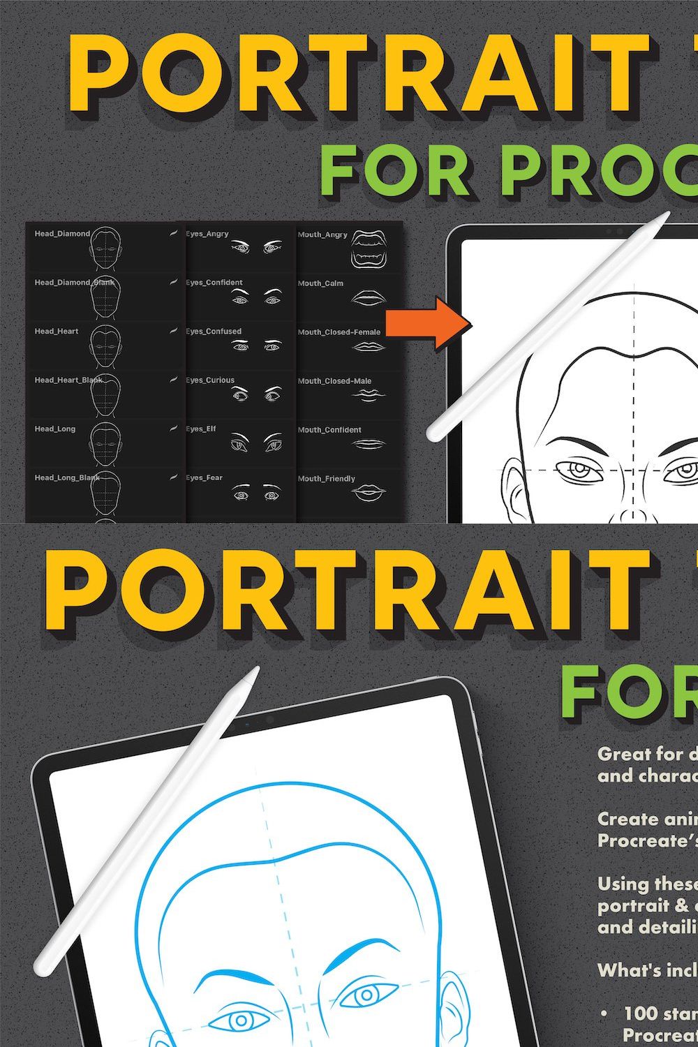 Portrait Toolkit For Procreate pinterest preview image.