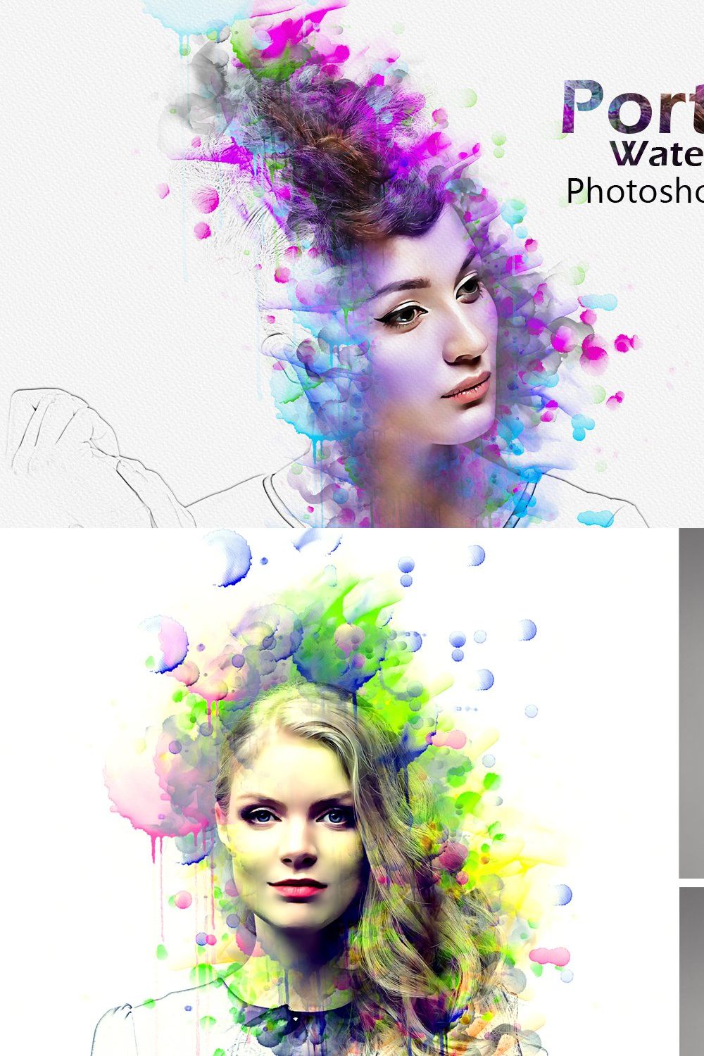 Portrait Watercolor Photoshop Action pinterest preview image.