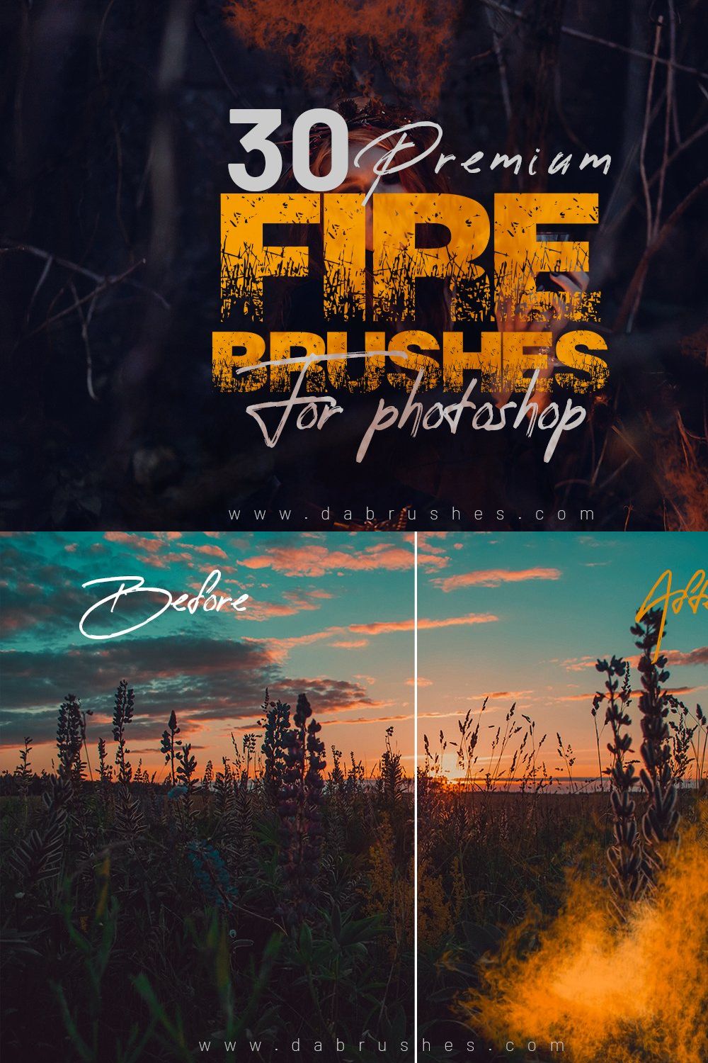 Premium Fire Brushes For Photoshop pinterest preview image.