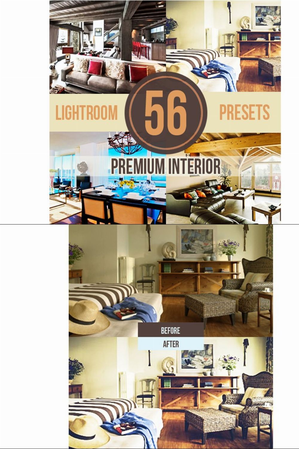 Premium Interior Lightroom Preset pinterest preview image.
