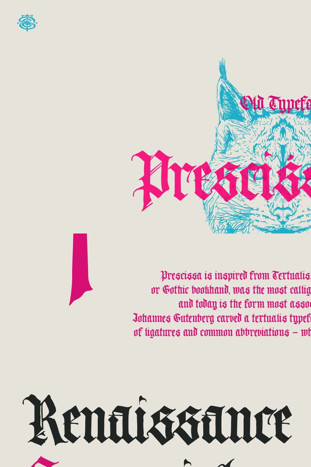 Prescissa Blackletter Typeface pinterest preview image.
