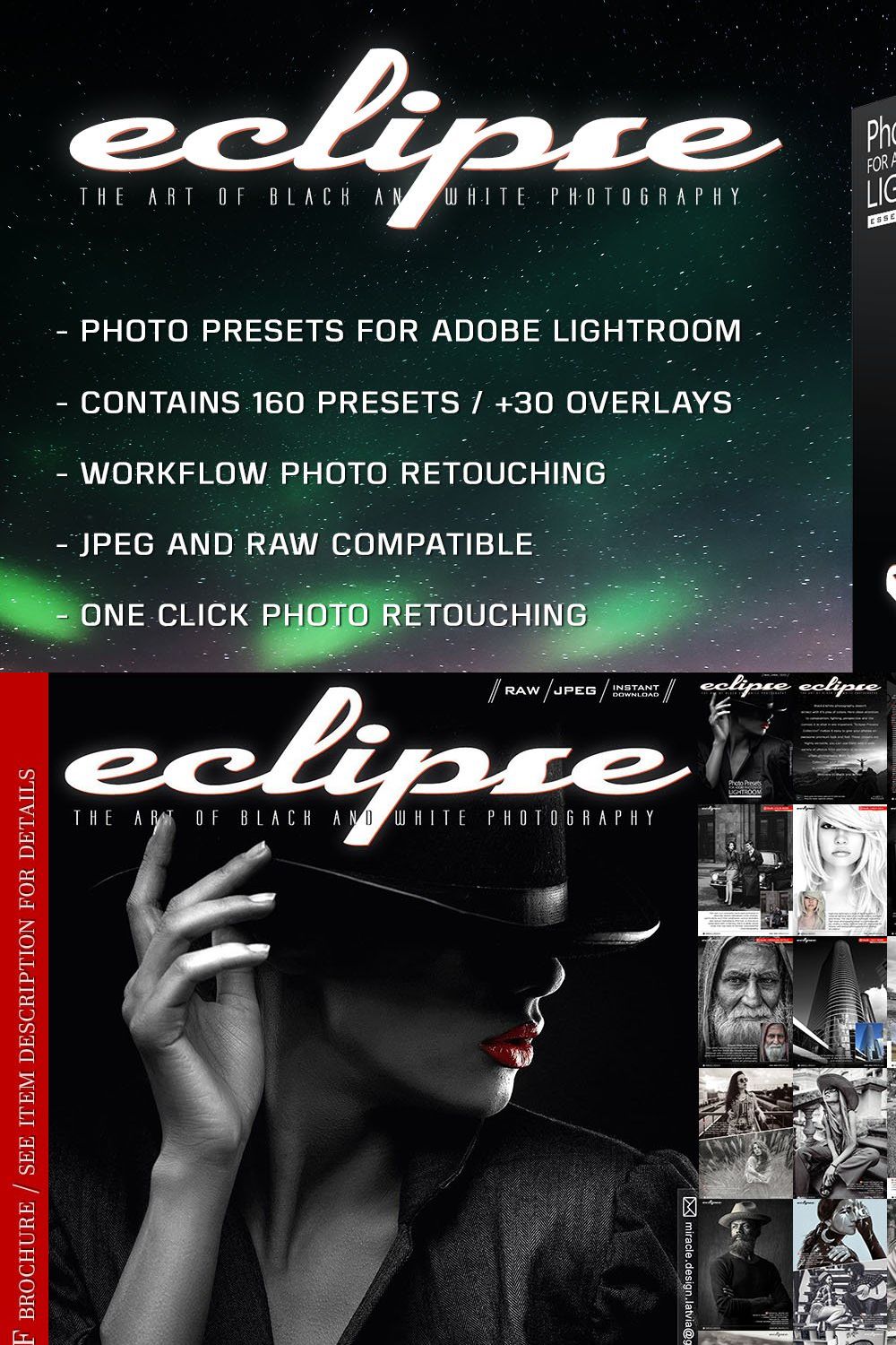 Presets for Lightroom / ECLIPSE B&W pinterest preview image.