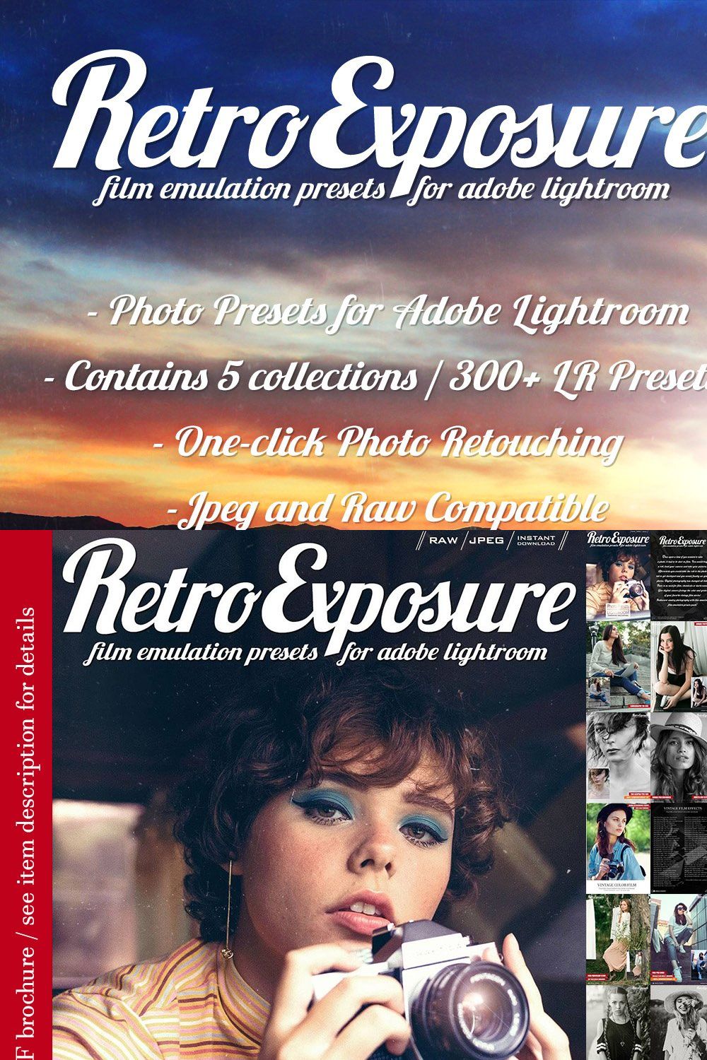 Presets for Lightroom Retro Exposure pinterest preview image.