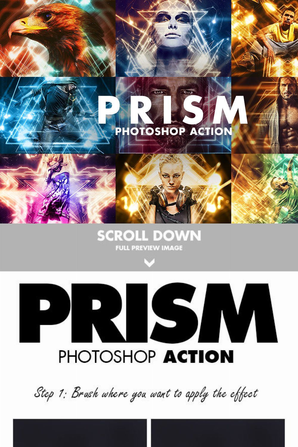 Prism Photoshop Action pinterest preview image.