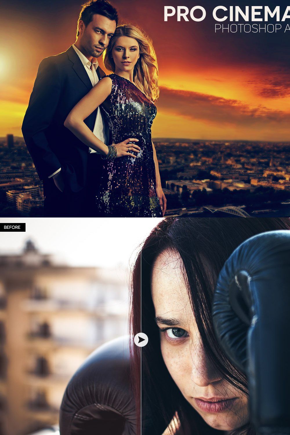 Pro Cinematic Photoshop Actions pinterest preview image.