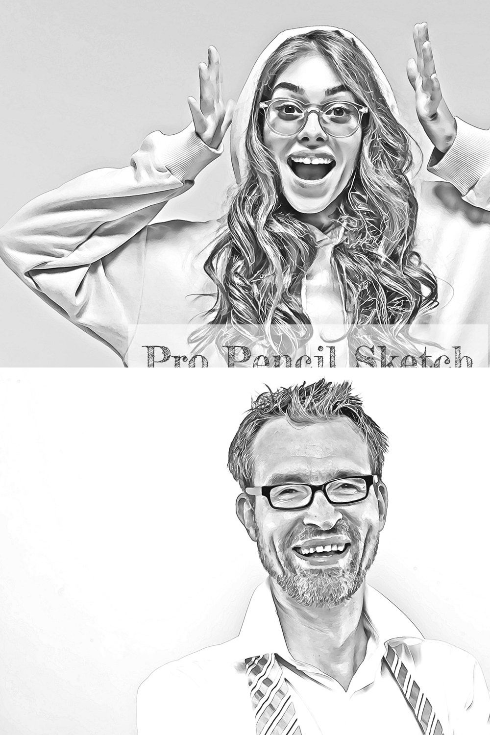 Pro Pencil Sketch Photoshop Action pinterest preview image.