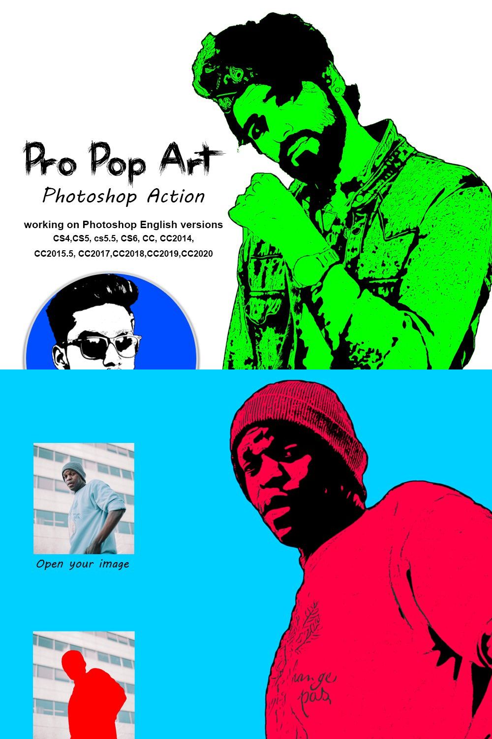 Pro Pop Art Photoshop Action pinterest preview image.