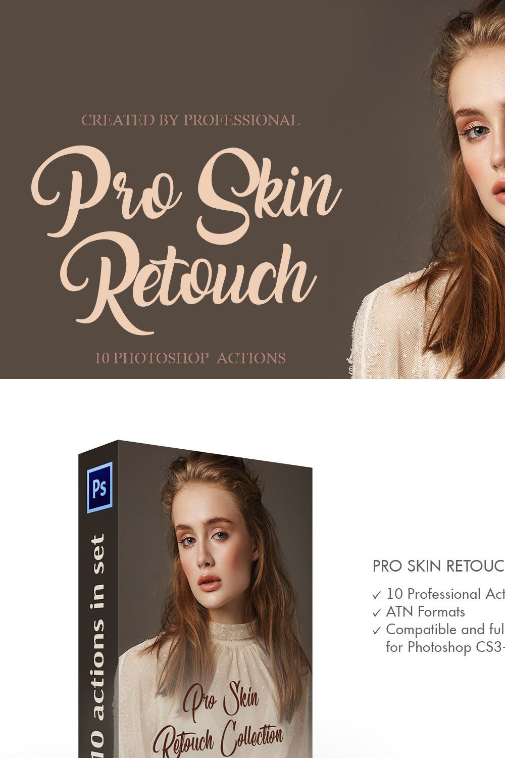 Pro Skin Retouch Photoshop Actions pinterest preview image.