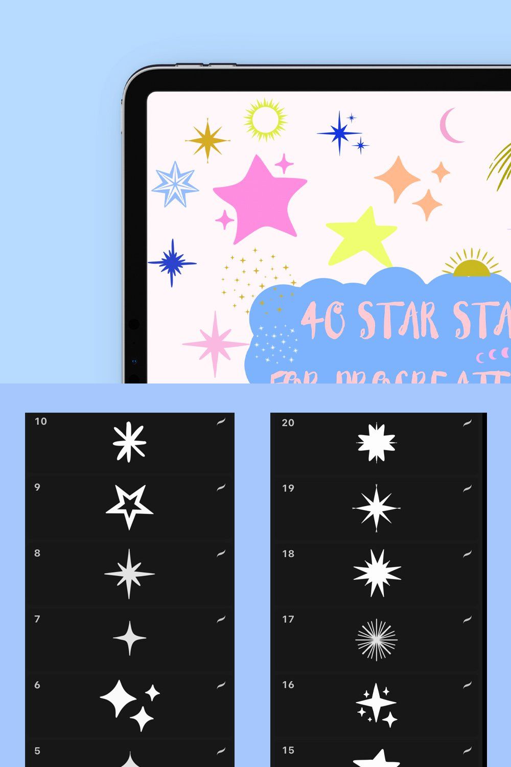 Procreate and Photoshop Star Stamps pinterest preview image.