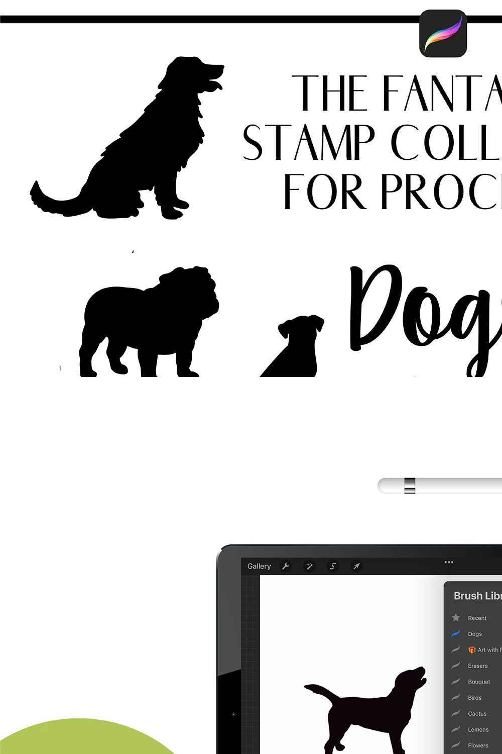 Procreate Brush Stamps - Dogs pinterest preview image.