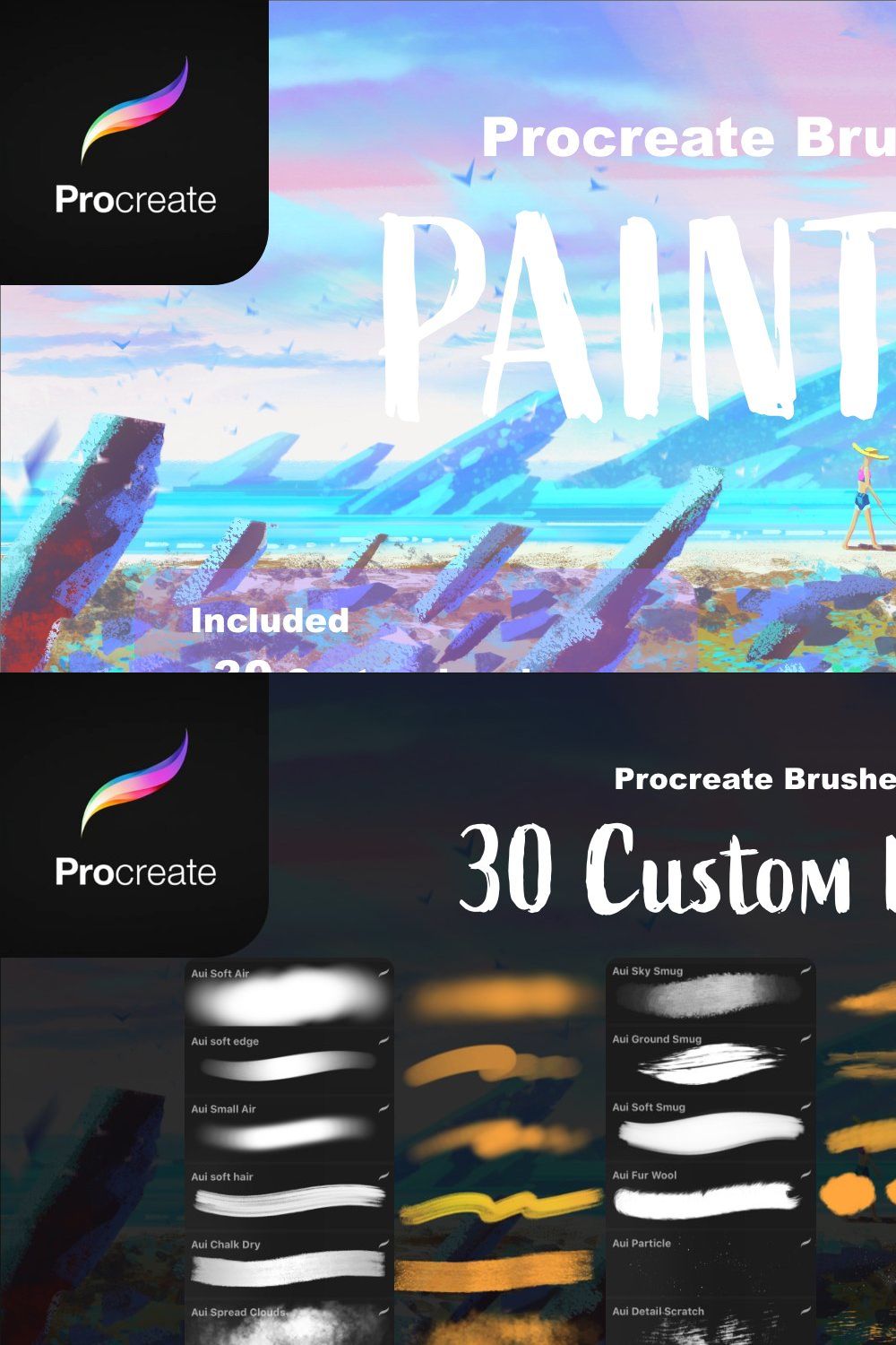 Procreate Brushes set : Painting pinterest preview image.