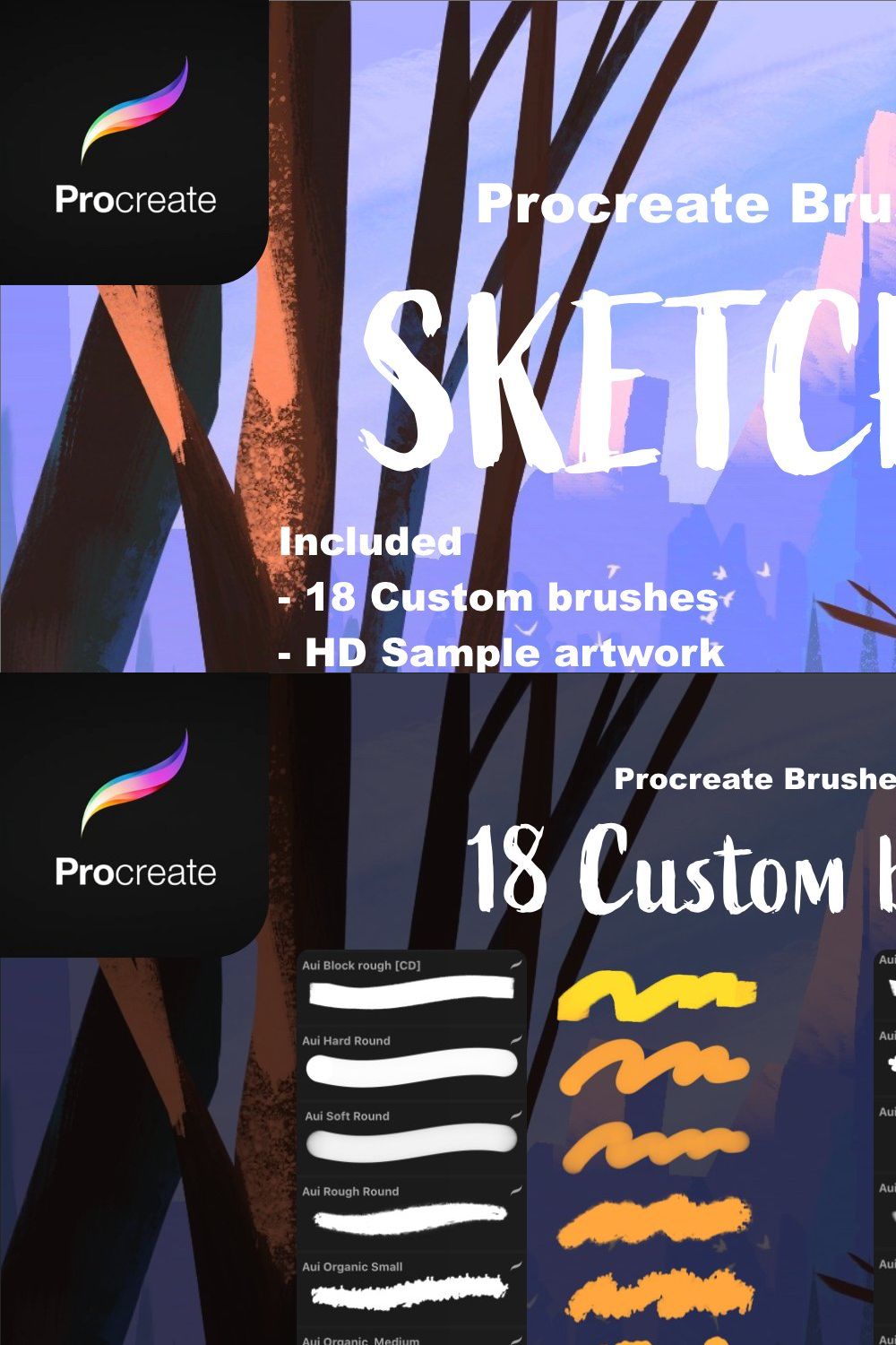 Procreate Brushes set : Sketching pinterest preview image.