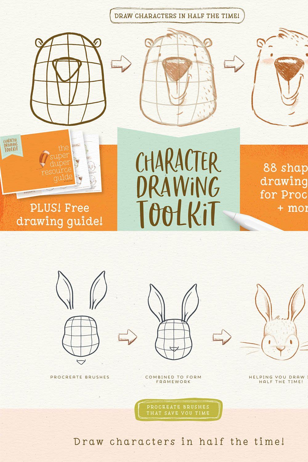 Procreate Character Drawing Toolkit pinterest preview image.